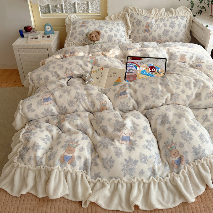 Floral Plüsch Bettwäsche Set