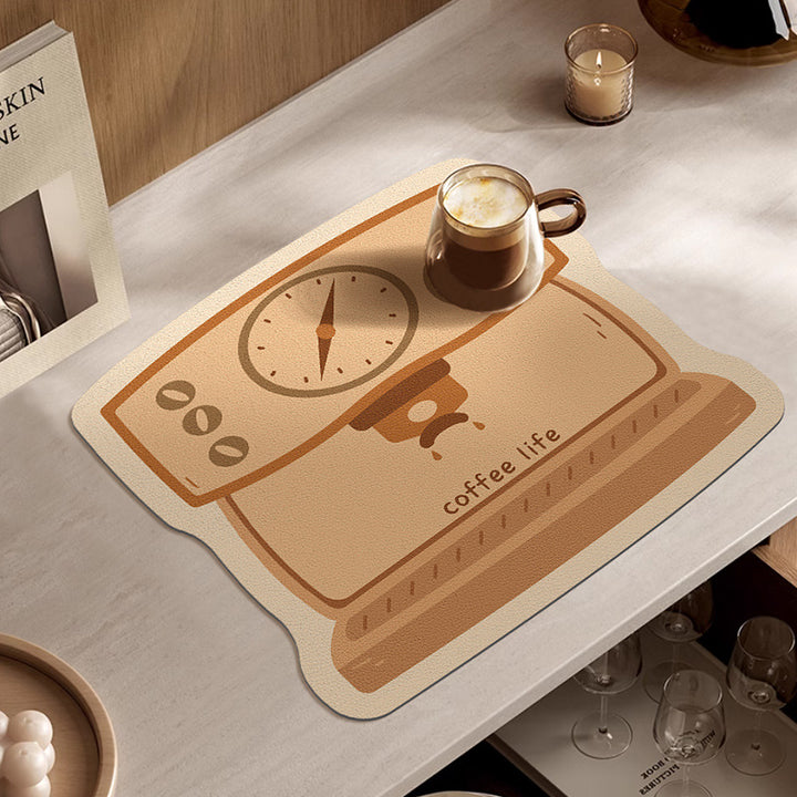 Decorative Heat-Resistant Coffee-Themed Countertop Silicone Mat with Non-Slip Backing