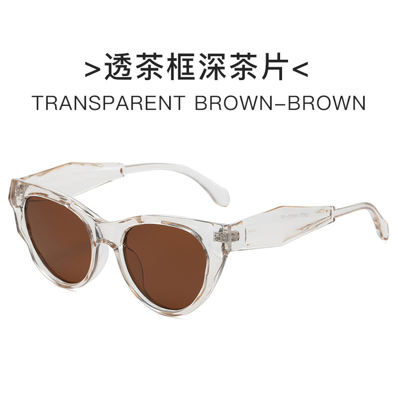 Damen Cat-Eye Sonnenbrille mit transparentem Rahmen und braunen Gläsern Karnz