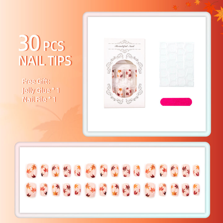 Manueller Press-On Nagelkunstset mit Herbstblattdesigns