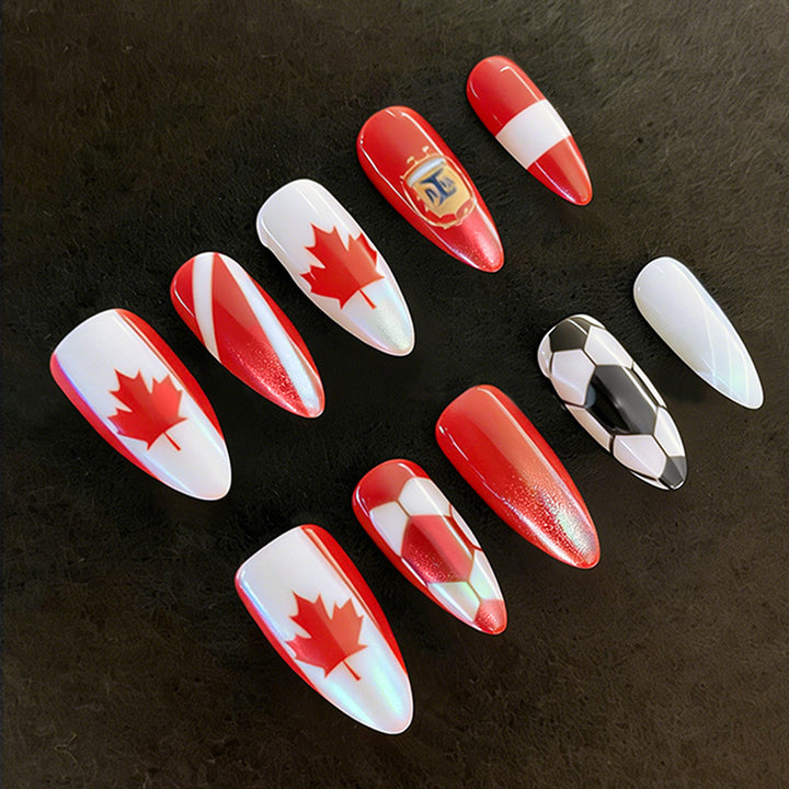 Kreatives Kunstnagelset mit Kanada- und Fußballmotiven Karnz