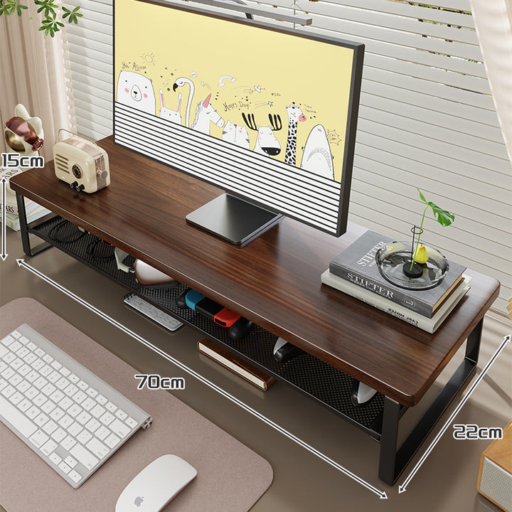 Holz-Top Monitorständer mit Metalrahmen und Mesh-Unterregal
