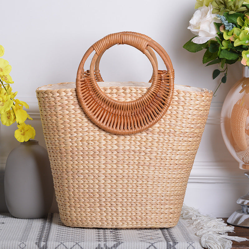 Damen handgefertigte Strandtasche mit geflochtenen Griffen Karnz