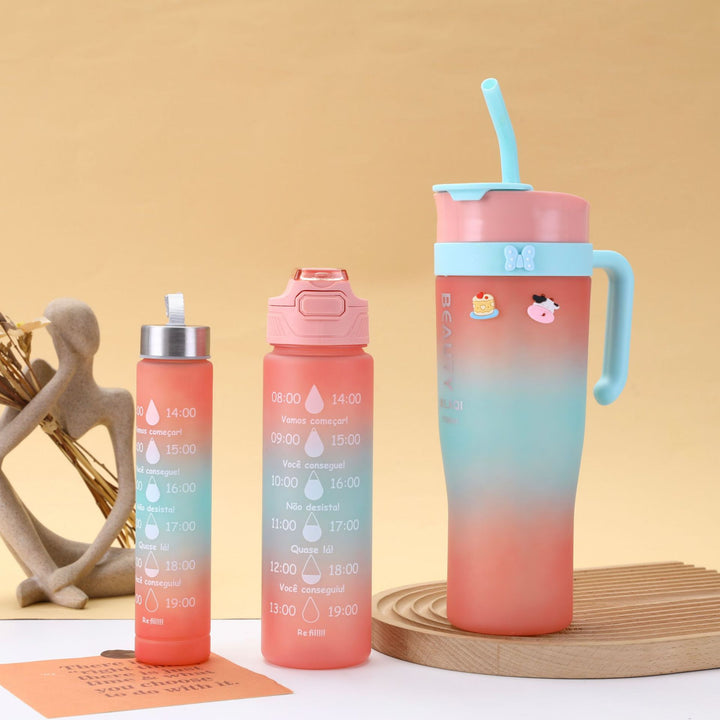 Damen stilvolle und praktische Wasserflasche mit Motiv und Zeitmarkierung Karnz