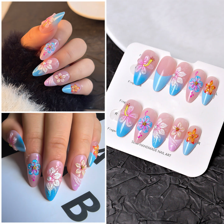 Künstlerisches blumenmusteriertes Press-On-Nagelset Karnz