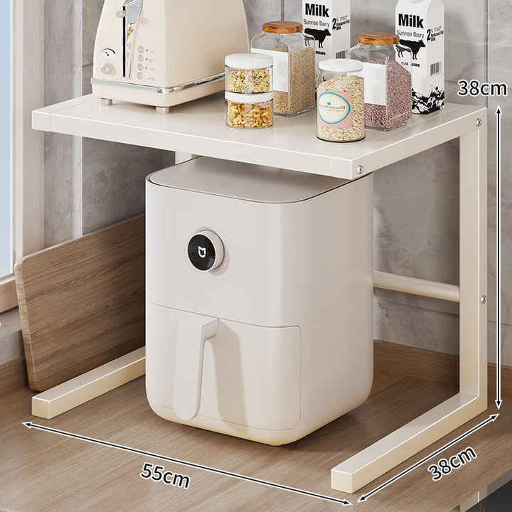 Minimalistischer C-Rahmen-Beistelltisch mit breitem schwebendem Regal und Untertischfreiraum