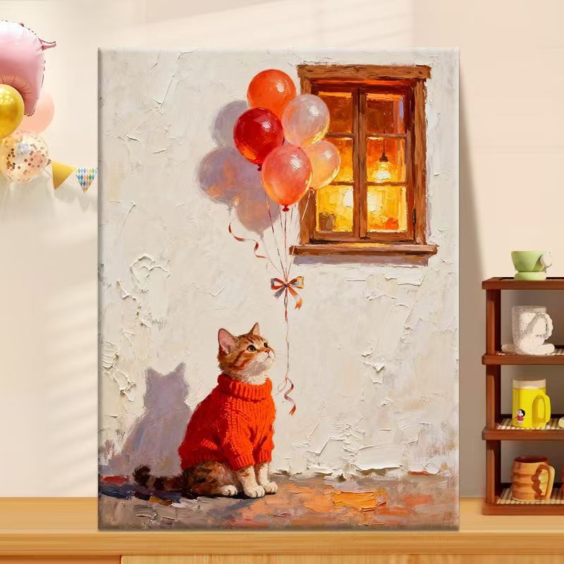 Verspielte Katzenillustration Leinwandkunst Karnz