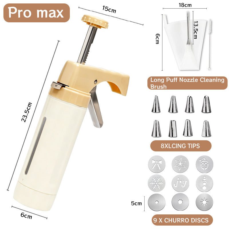 Manual Cookie Press and Churro Maker Set with 22 Decorative Discs and Icing Nozzles