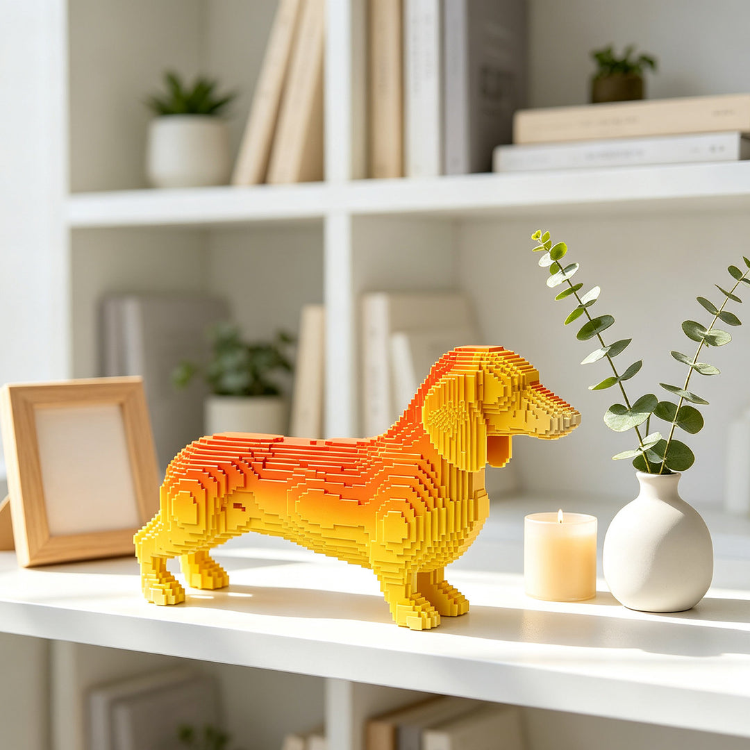 Verspielte Dekofigur eines süßen Dachshunds Karnz