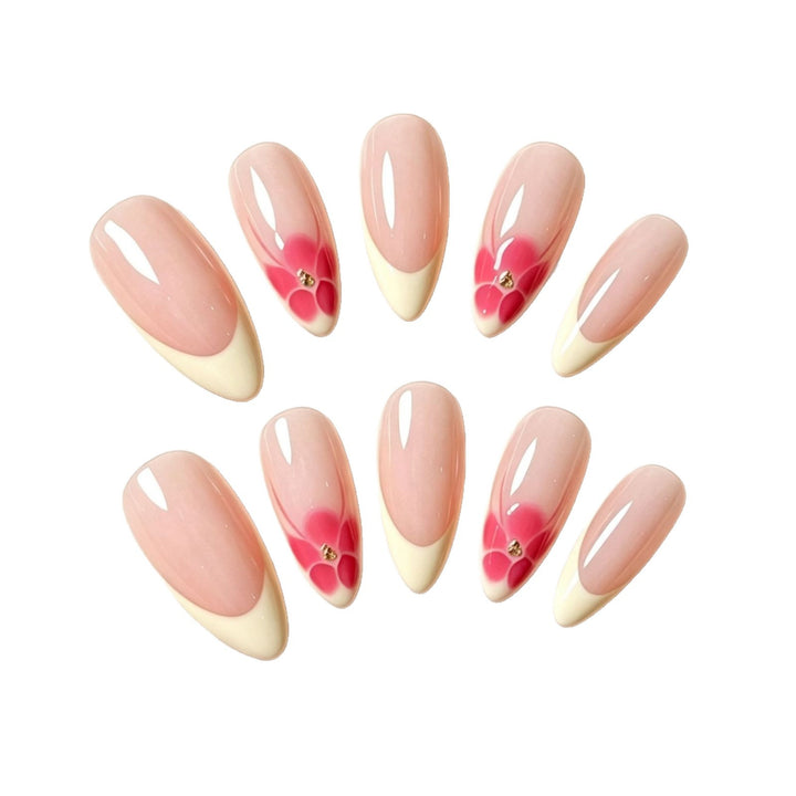 Blumenakzent Französische Spitze Press-On Nagelset Karnz