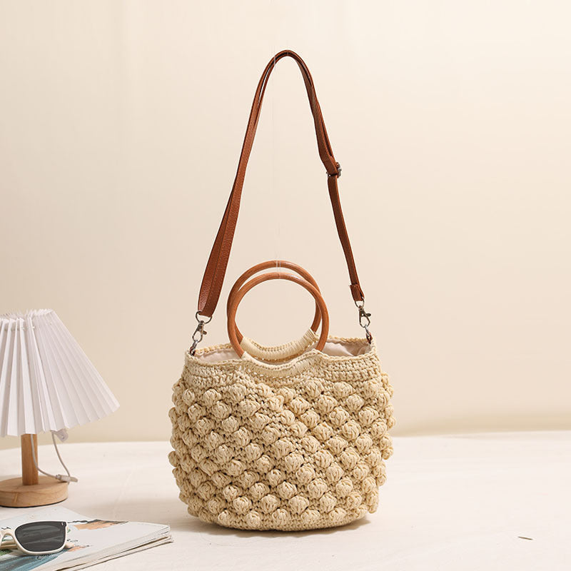 Damen Handtasche aus hochwertigem Makramee mit Holzgriff Karnz