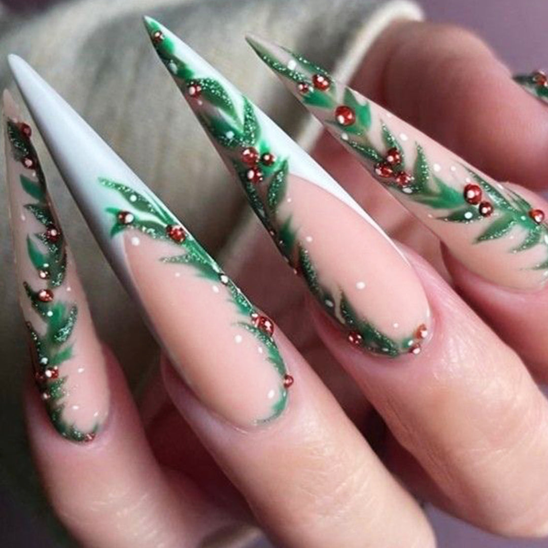 Premium Stiletto Press-On Nägel mit Feiertags-Design Karnz