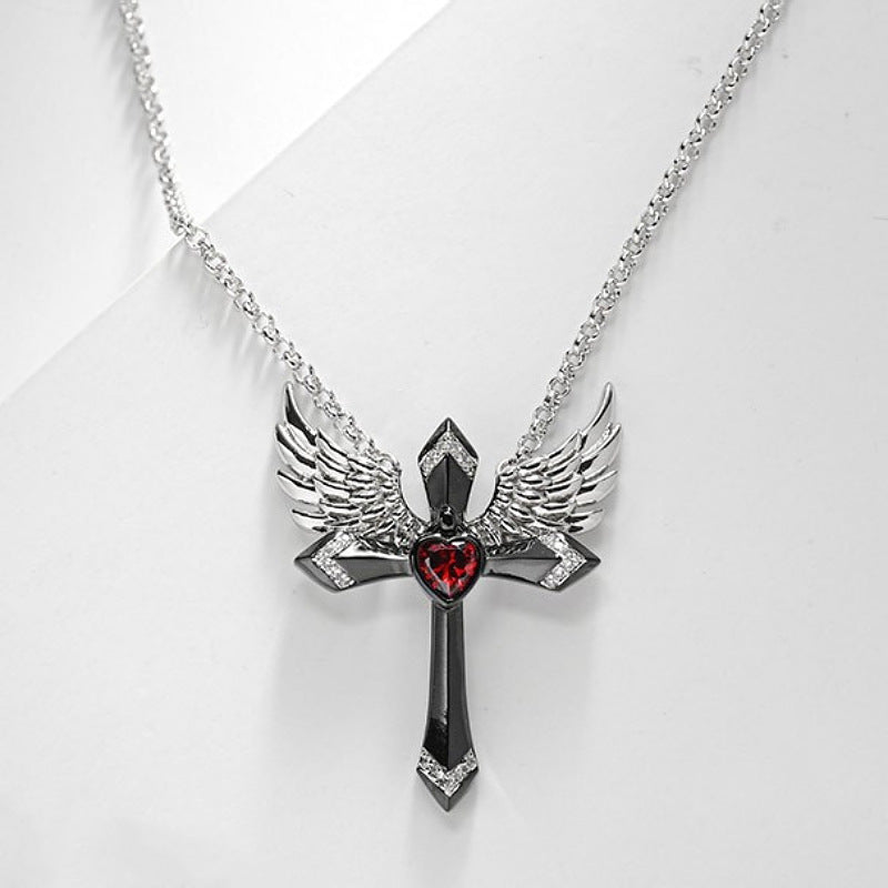 Gothic Engel Flügel Kreuz Anhänger Halskette Karnz