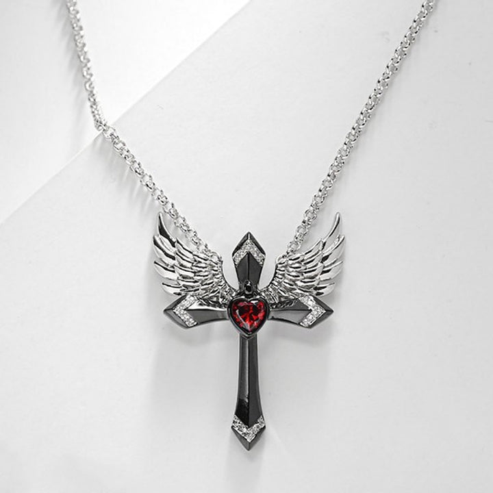 Gothic Engel Flügel Kreuz Anhänger Halskette Karnz