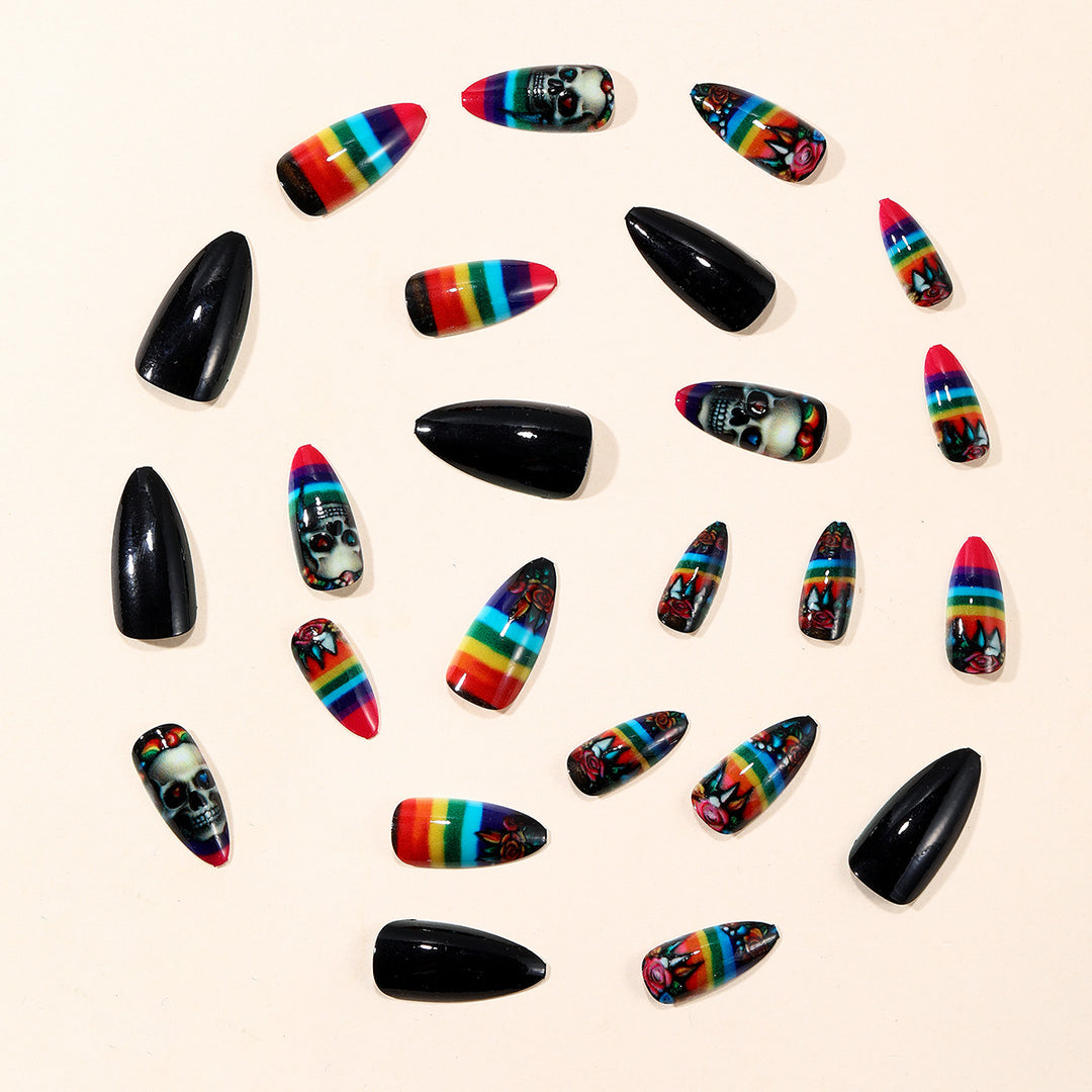 Künstlerische Skull-Themen Stiletto Nagelkunst Extensions Karnz