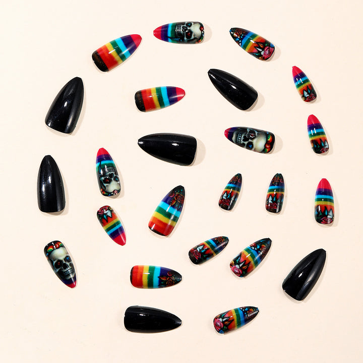 Künstlerische Skull-Themen Stiletto Nagelkunst Extensions Karnz