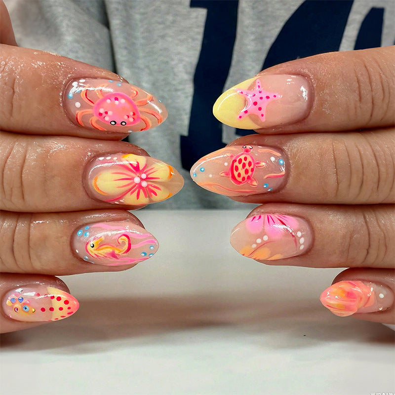 Kreatives Kunstnagelset mit buntem Blumen-Design Karnz
