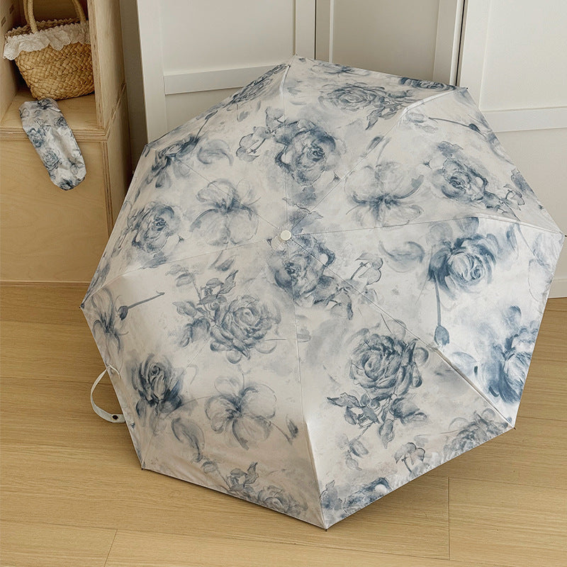 Damen Faltbarer Regenschirm mit romantischem Blumendesign Karnz