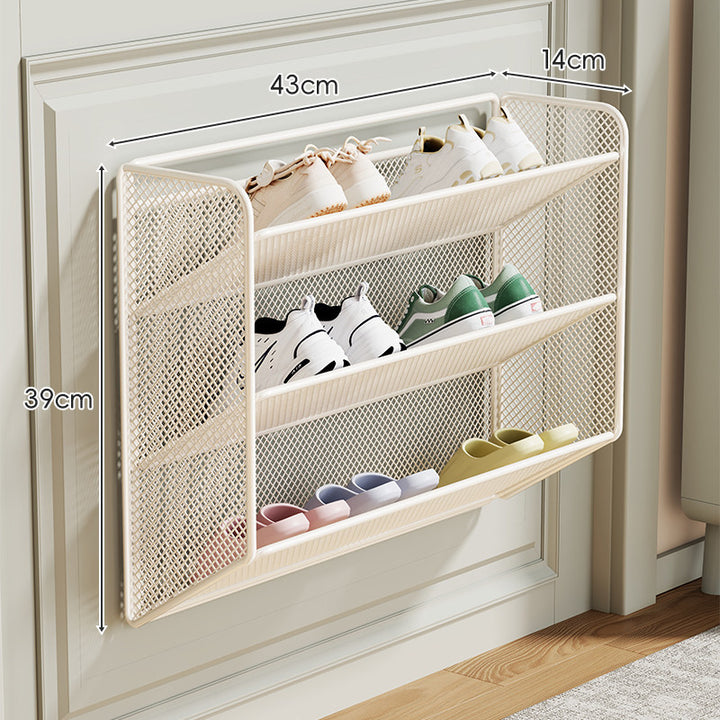 Wandmontierter Klapp-Slim-Mesh-Schuhorganizer-Regal für schmale Eingänge