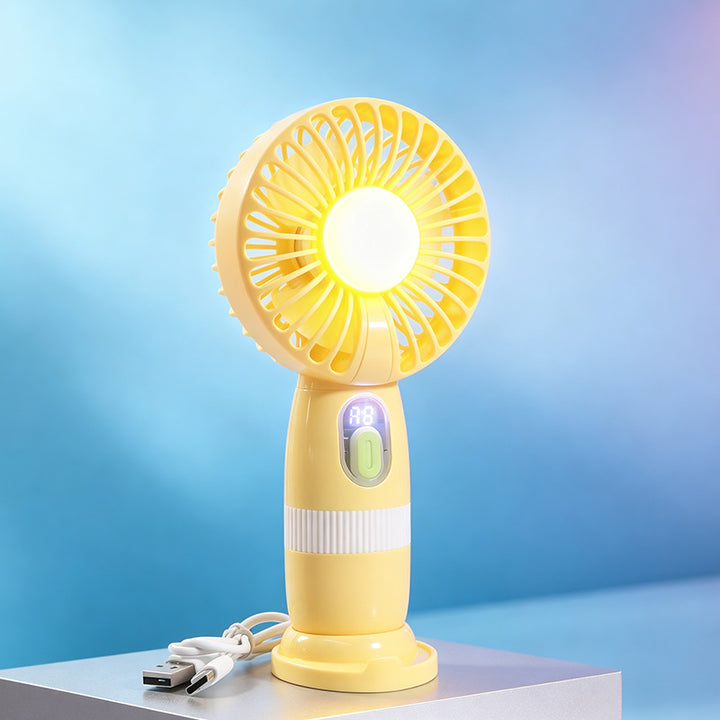 Damen Tragbarer USB-Lüfter mit LED-Beleuchtung und digitaler Anzeige Karnz