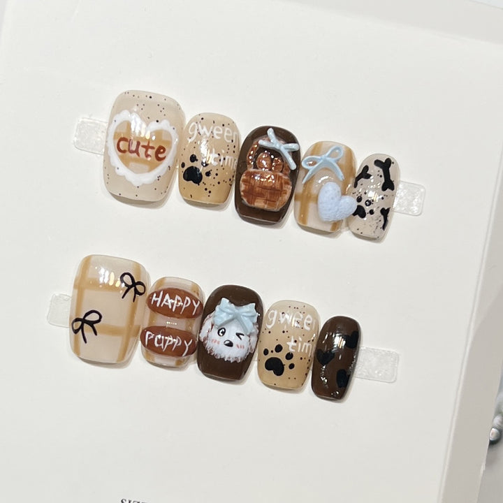 Verspielt Cartoon-Hund-Themen Press-On Nagelkunst Set Karnz