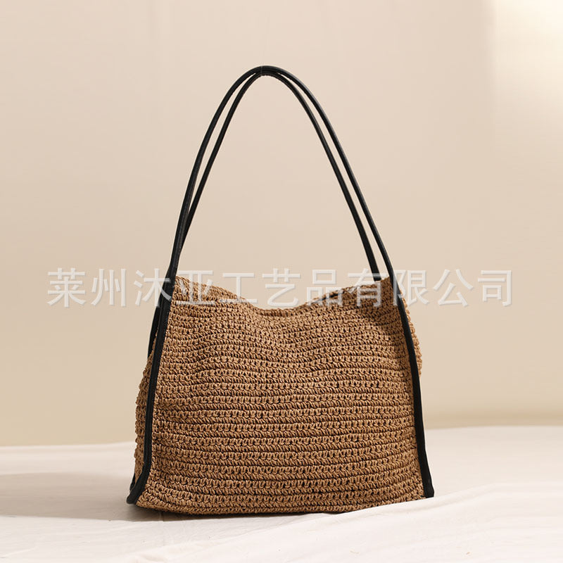Damen praktische Handtasche aus geflochtenem Naturmaterial mit komfortablem Schulterriemen Karnz