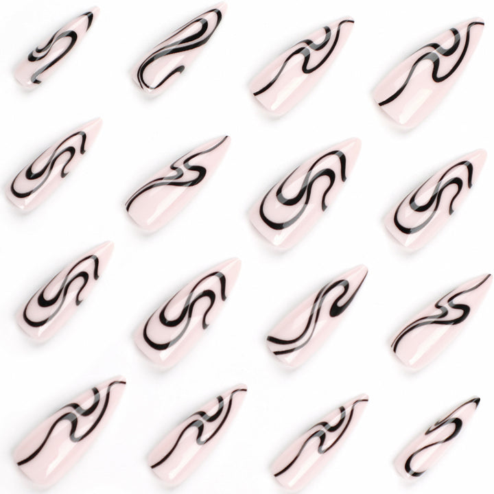 Kunstvolle Nagelverlängerungen mit modernem Design und eleganten Linien Karnz