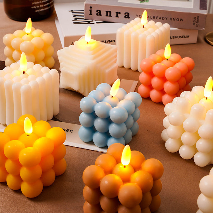 Bubble-Grid Cube LED flameless dekorative Tischkerzenlampe