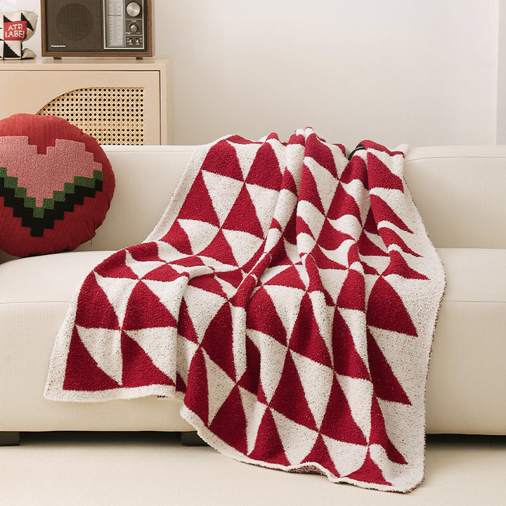 Große gemusterte Bouclé-Wohndecke mit geometrischem Blockmuster