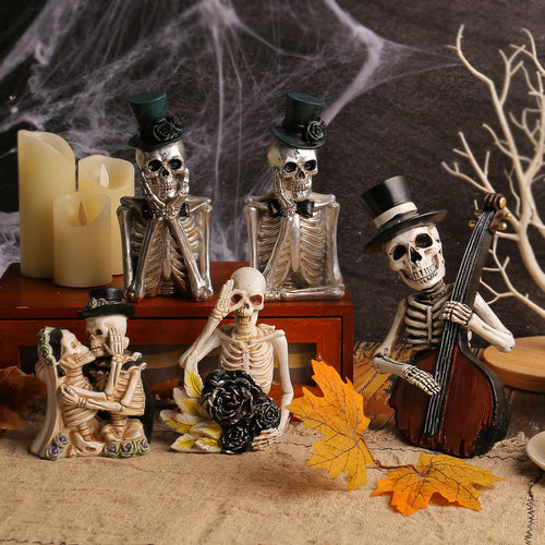 Detaillierte Resin-Halloween-Dekofigur Skelett mit Kontrabass