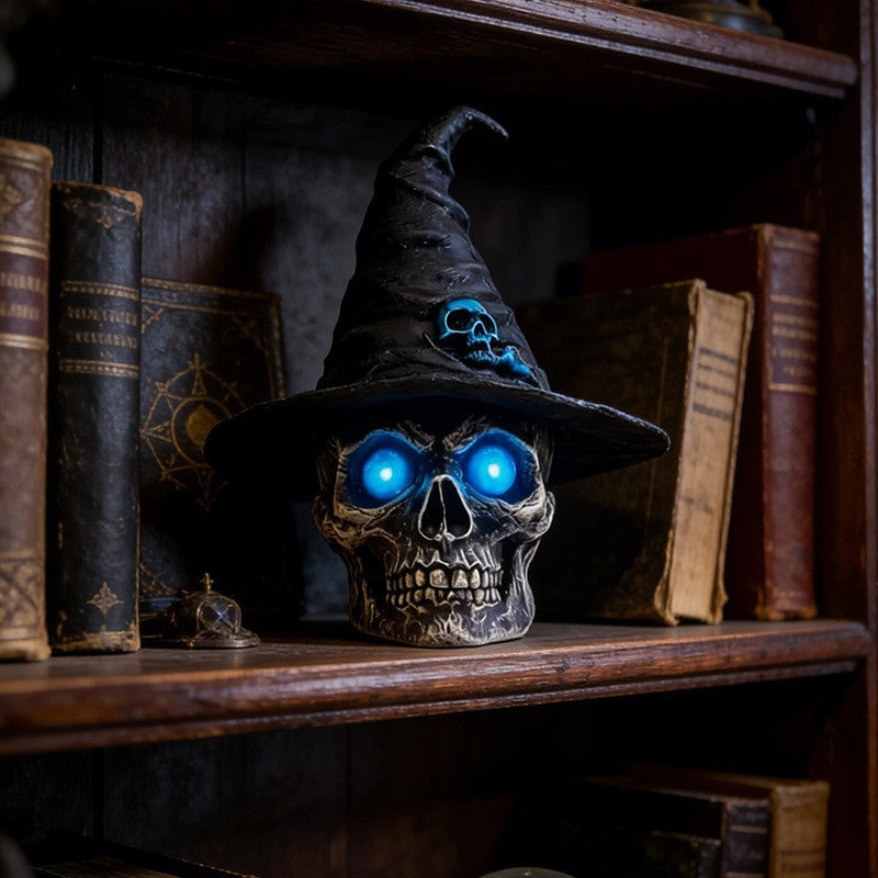 Dekorative Totenkopf mit Hexenhut Karnz