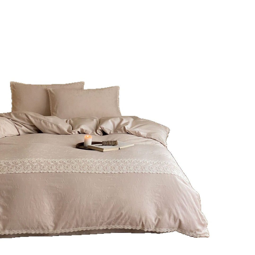 Spitzenbesetztes gewaschenes Baumwoll-Bettbezug-Set mit dekorativen Kissenbezügen