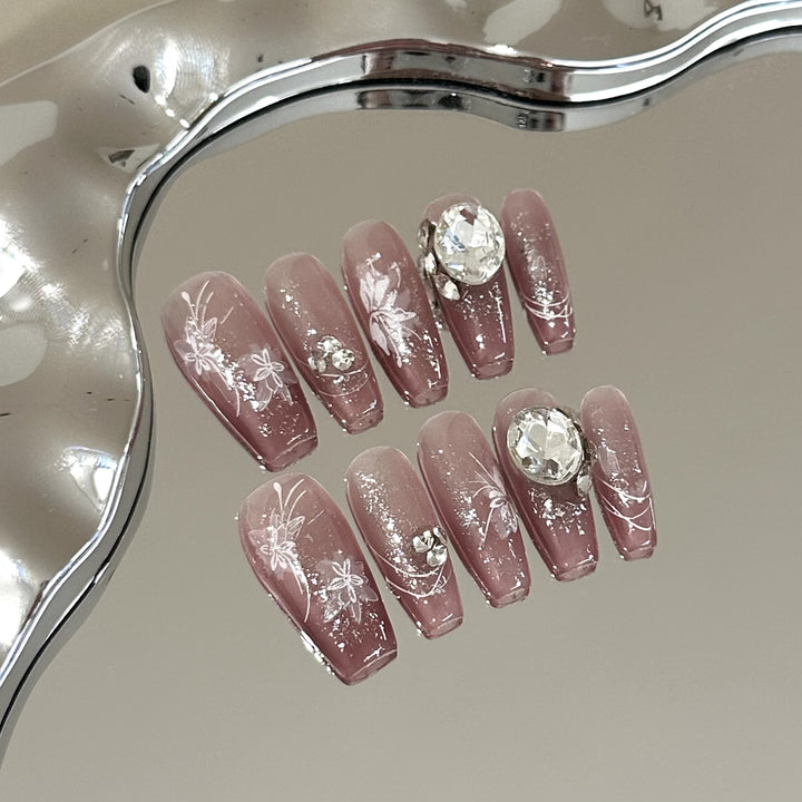 Glitzerndes florales Muster Press-On Nagelset