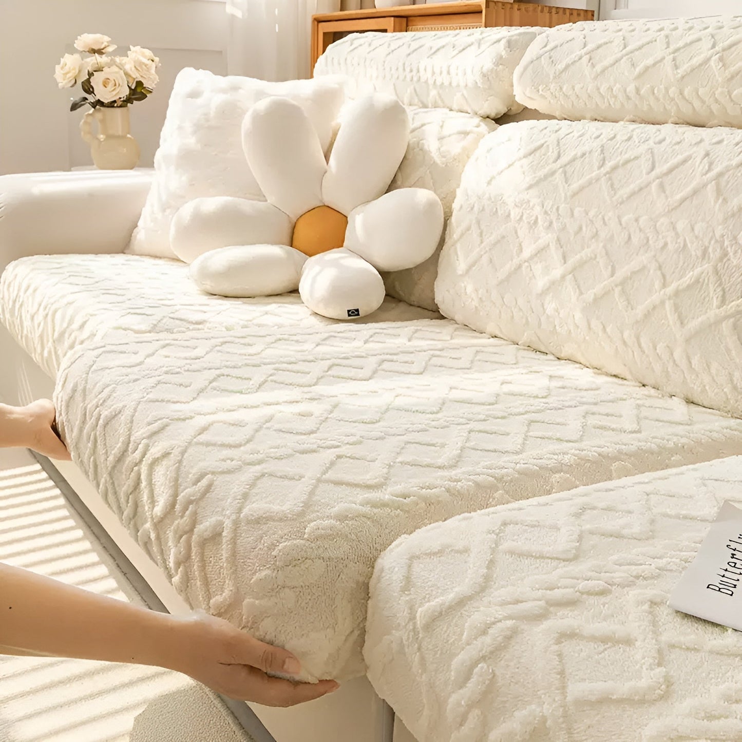 Samt-Sofa-Bezug mit Diamantmuster – weich und luxuriös | Perfekte Passform für jedes Sofa | Karnz