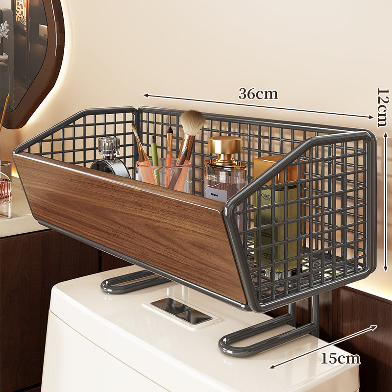 Erhöhter Mesh Badezimmer Arbeitsplatten Organizer Korb mit Holzfront und Chromrahmen