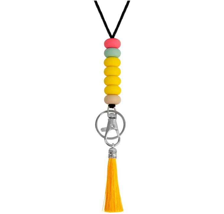 Bunter Perlen-Schlüsselanhänger Lanyard mit Quaste Karnz