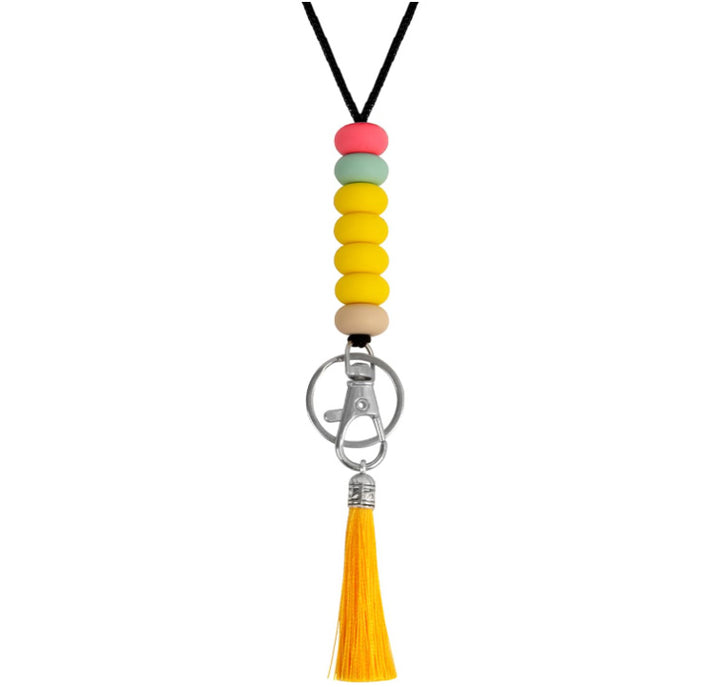 Bunter Perlen-Schlüsselanhänger Lanyard mit Quaste Karnz