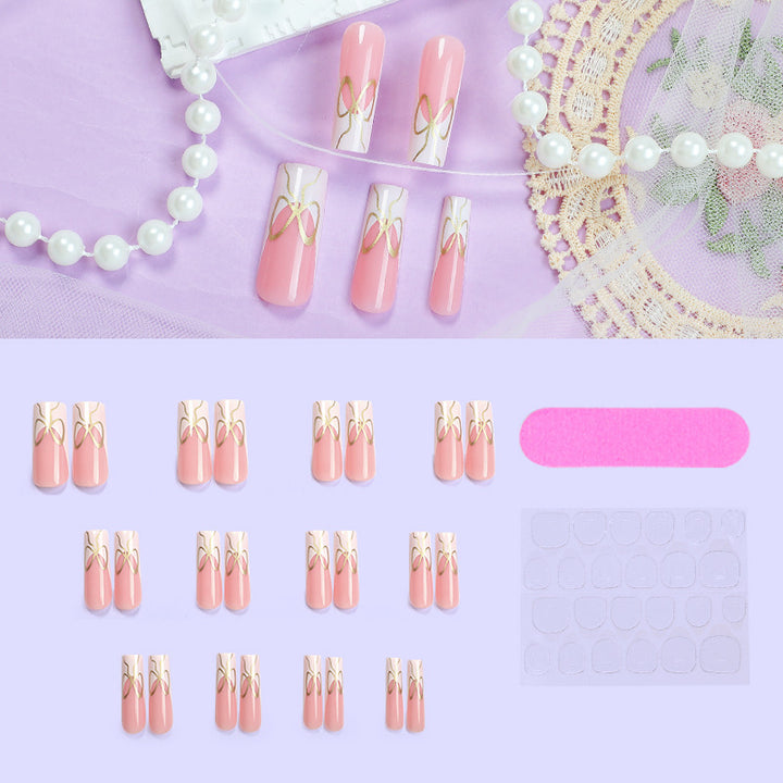 Dekorativer Press-On Nail Set mit künstlerischen Schleifen Designs Karnz
