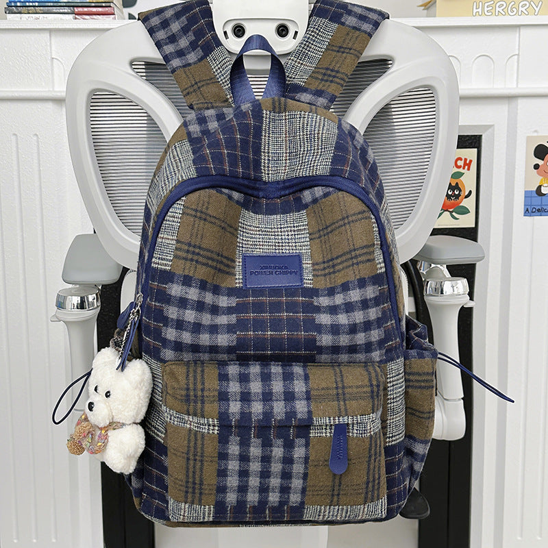 Stylische Vintage Karomuster Rucksack Karnz
