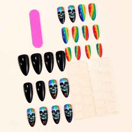 Künstlerische Skull-Themen Stiletto Nagelkunst Extensions Karnz