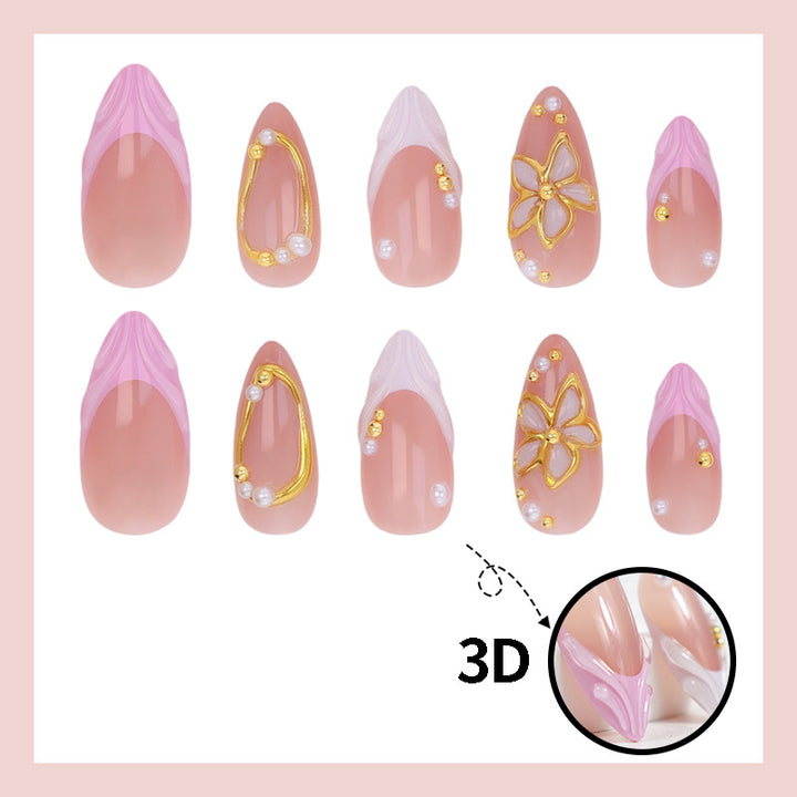 Kunstnagelset mit floralen und glitzernden Verzierungen Karnz