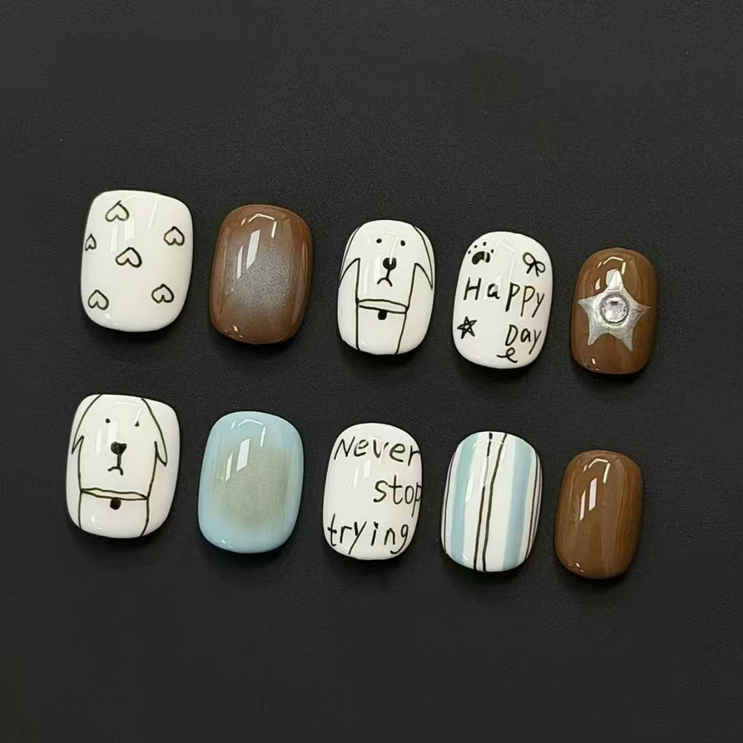 Künstlerisches katzenmotiviertes Press-On-Nagelkunstset Karnz