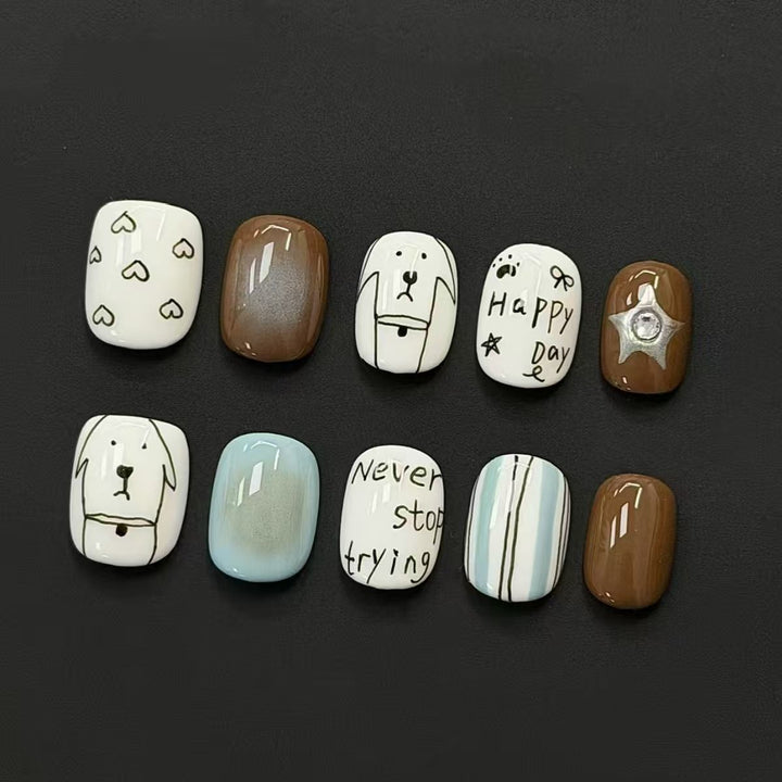 Künstlerisches katzenmotiviertes Press-On-Nagelkunstset Karnz