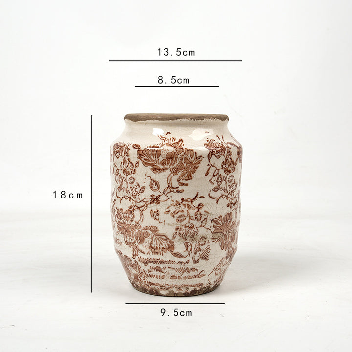 Florales Keramik Blumentopf mit Kunstmuster Karnz