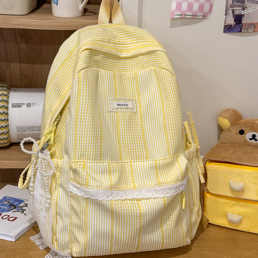 Gestreifter Freizeit-Rucksack mit dekorativer Spitze Karnz