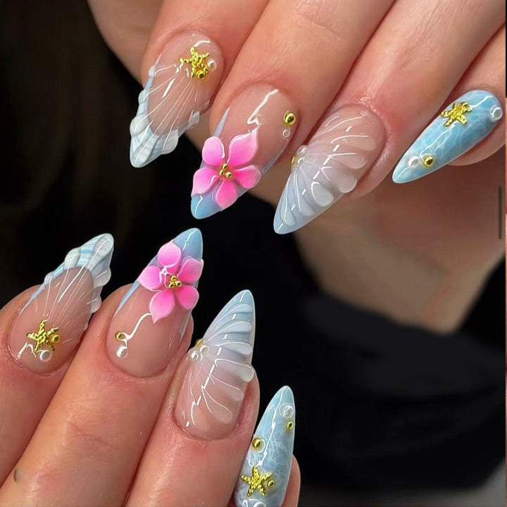 Künstlerisches von Meer inspiriertes Press-On Nagelset Karnz