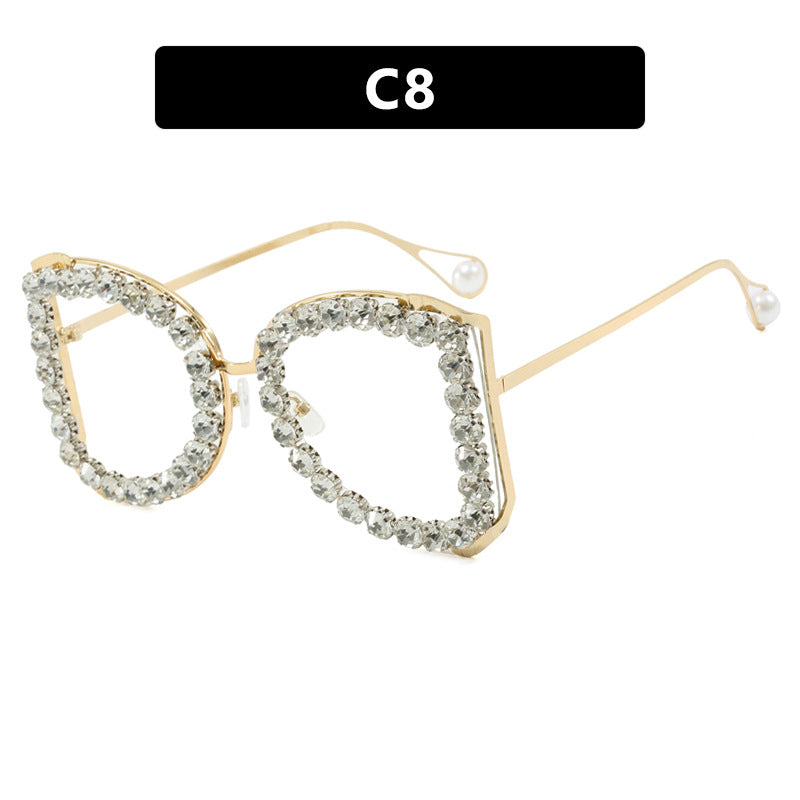Damen extravagante Katzenaugen-Sonnenbrille mit funkelndem Strassrahmen Karnz