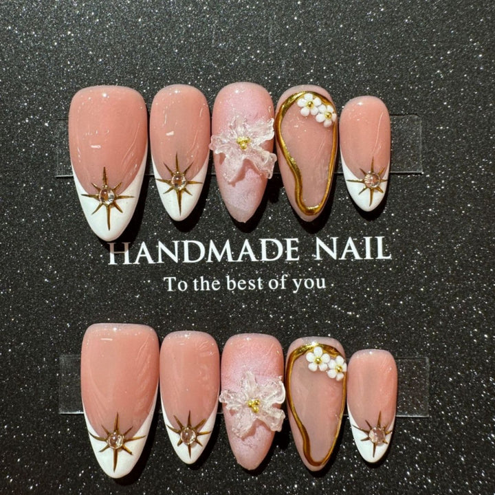 Handgemachtes Blumendruck-Falschnagelkunstset mit elegantem Design
