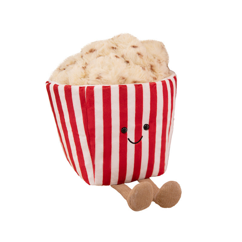 Kawaii Popcorn Box Plüschspielzeug mit fuzzy Popcorn-Deckel und baumelnden Strickbeinen Karnz