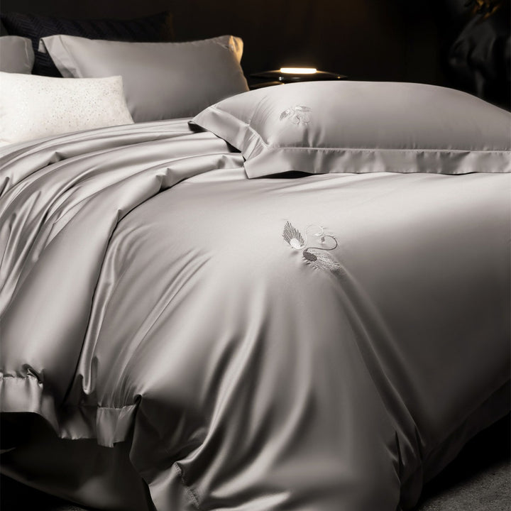 Luxus Seideneffekt Besticktes Schwanmotiv Bettbezug Set